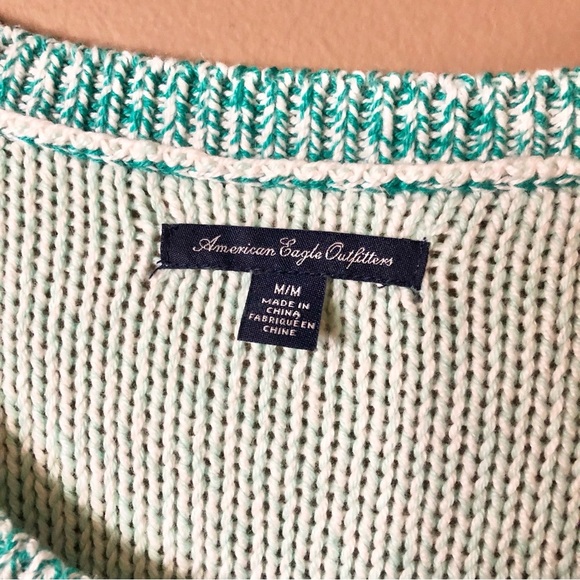 American Eagle 2 Tone Open Knit WoolBlend Sweater Green Medium - Picture 3 of 5